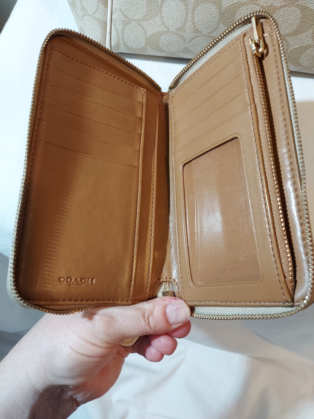 Coach Signature Ava Chain Tote & Matching Zip Wallet Set - Khaki/Chalk - Picture 6 of 14